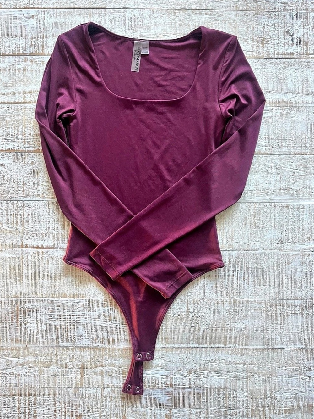 Second Skin Long Sleeve Bodysuit in Wine Size XS